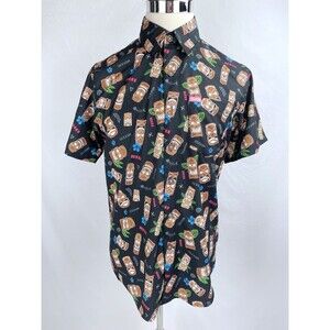 Dixxon Men SMALL Black Hawaiian Tiki Short Sleeve Button Up Shirt